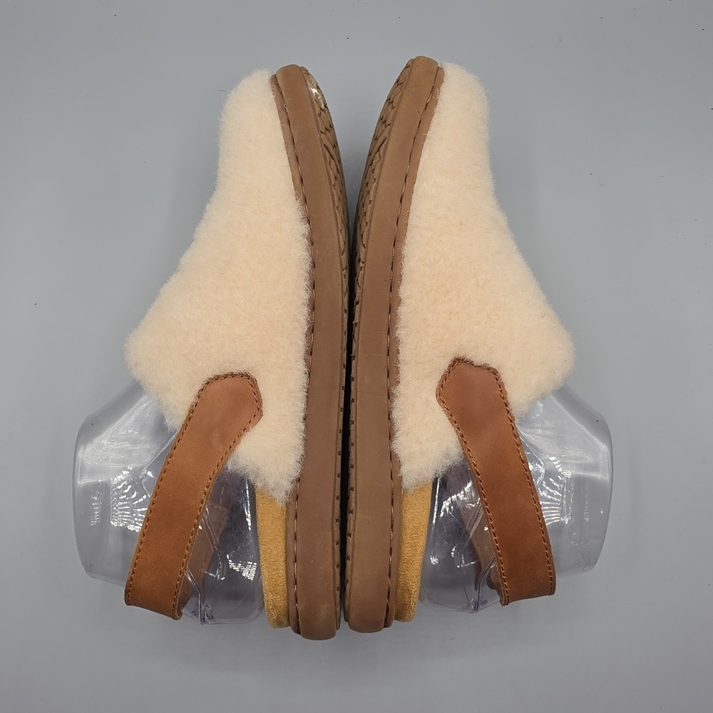 Born Kat Clogs Womens 7 Ivory Tan Shearling Leather Sling Back Comfort Cozy - Picture 8 of 13